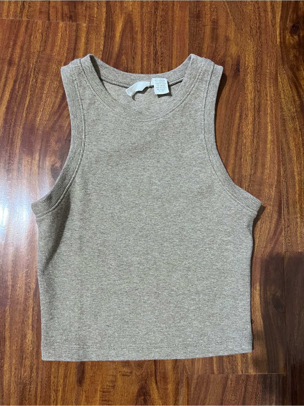 Tilly’s High Neck Ribbed Crop Tank Top Heather Oatmeal size Small